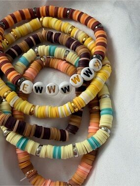 Handmade Multicolor Heishi Bead Bracelet Stack  “Ewwwww”- Yellow Accents